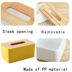 PESCE Wood Tissue Box Cover For Paper Facial Tissues, Wooden Rectangular Tissue Box Holder Yellow -Vonshef shop 77432285 3