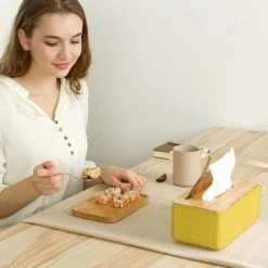 PESCE Wood Tissue Box Cover For Paper Facial Tissues, Wooden Rectangular Tissue Box Holder Yellow -Vonshef shop 77432285 4