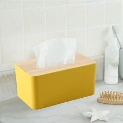 PESCE Wood Tissue Box Cover For Paper Facial Tissues, Wooden Rectangular Tissue Box Holder Yellow -Vonshef shop 77432285 5