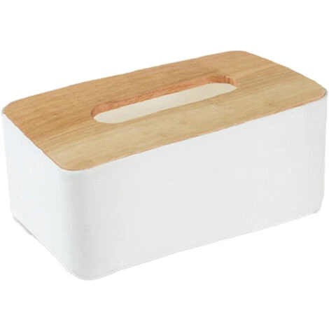 PESCE Wood Tissue Box Cover For Paper Facial Tissues, Wooden Rectangular Tissue Box Holder White 1 PESCE Wood Tissue Box Cover For Paper Facial Tissues, Wooden Rectangular Tissue Box Holder White