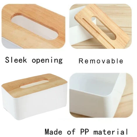PESCE Wood Tissue Box Cover For Paper Facial Tissues, Wooden Rectangular Tissue Box Holder White 3 PESCE Wood Tissue Box Cover For Paper Facial Tissues, Wooden Rectangular Tissue Box Holder White - Image 3