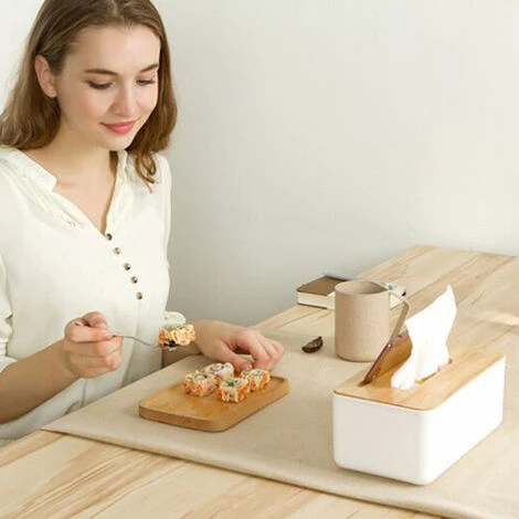 PESCE Wood Tissue Box Cover For Paper Facial Tissues, Wooden Rectangular Tissue Box Holder White 4 PESCE Wood Tissue Box Cover For Paper Facial Tissues, Wooden Rectangular Tissue Box Holder White - Image 4