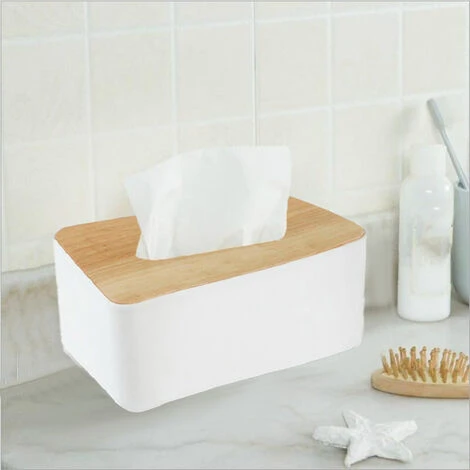 PESCE Wood Tissue Box Cover For Paper Facial Tissues, Wooden Rectangular Tissue Box Holder White 5 PESCE Wood Tissue Box Cover For Paper Facial Tissues, Wooden Rectangular Tissue Box Holder White - Image 5