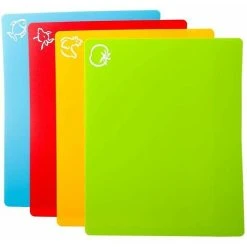 NAXUNNN Flexible Plastic Cutting Board Mats, Colored Mats With Food Icons