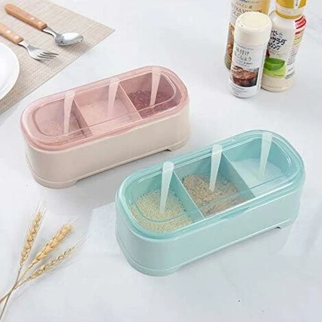 Devenirriche Spice Jars 3 Compartment Kitchen Seasoning Storage Box With Lid Used To Store Pepper And Salt 21 7 9.5cm Blue 1 Pcs 5 Devenirriche Spice Jars 3 Compartment Kitchen Seasoning Storage Box With Lid Used To Store Pepper And Salt 21 7 9.5cm Blue 1 Pcs - Image 5