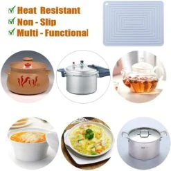 PESCE Silicone Trivet Mat For Hot Dishes/Heat Resistant Pot Holder, Non Slip Thick Flexible Hot Pads For Kitchen Table Light Blue -Vonshef shop 78325867 5