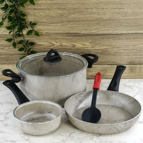 Geezy Cream Cooking Set 5pc Non-Stick Pots Pans Cookware Gas Halogen Electric Cookers 3 Geezy Cream Cooking Set 5pc Non-Stick Pots Pans Cookware Gas Halogen Electric Cookers - Image 3