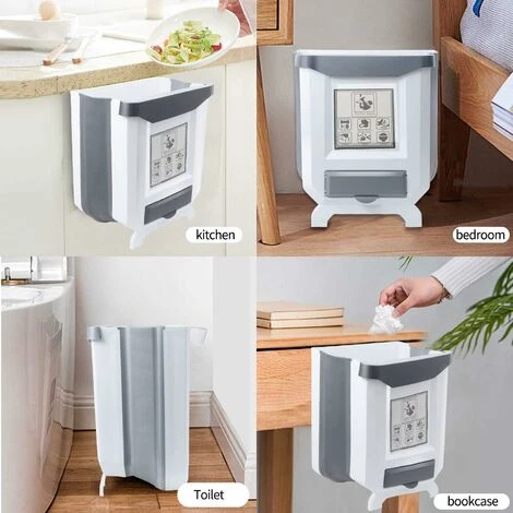 HEGUYEY Foldable Trash Can, 9L Kitchen Trash Can Wall Mounted Trash Can For Car Closet Office Bathroom Bedroom Hanging Trash Can 5 HEGUYEY Foldable Trash Can, 9L Kitchen Trash Can Wall Mounted Trash Can For Car Closet Office Bathroom Bedroom Hanging Trash Can - Image 5