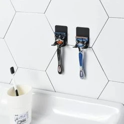 SOEKAVIA 6pcs Shower Shaver Holder Beard Shaver Holder Wall Hook Self Adhesive Stainless Steel Razor Hook Holder Black Hook -Vonshef shop 79059809 3
