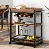 ModernLuxe Kitchen Trolley Cart 3-Tier Kitchen Island With Removable Tray, Wine Rack, Glass Hanger, Rustic Brown