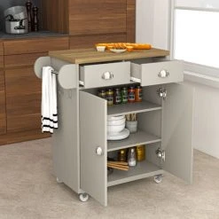 GALANO Perth Kitchen Cart - Beaufork Oak + Light Grey