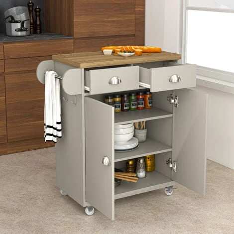 GALANO Perth Kitchen Cart - Beaufork Oak + Light Grey 1 GALANO Perth Kitchen Cart - Beaufork Oak + Light Grey