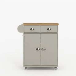 Alternative view of GALANO Perth Kitchen Cart - Beaufork Oak + Light Grey