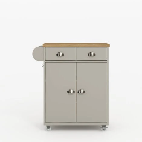 GALANO Perth Kitchen Cart - Beaufork Oak + Light Grey 2 GALANO Perth Kitchen Cart - Beaufork Oak + Light Grey - Image 2
