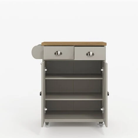 GALANO Perth Kitchen Cart - Beaufork Oak + Light Grey 3 GALANO Perth Kitchen Cart - Beaufork Oak + Light Grey - Image 3