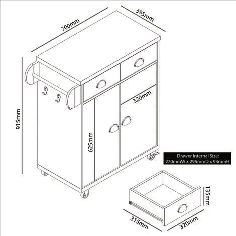 GALANO Perth Kitchen Cart - Beaufork Oak + Light Grey 4 GALANO Perth Kitchen Cart - Beaufork Oak + Light Grey - Image 4