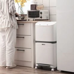 Livingandhome White 48L Step On Rubbish Bin Double Layer With Inner Buckets -Vonshef shop 82174448 3