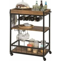 SoBuy Industrial Vintage Wood Metal 3 Tiers Kitchen Serving Trolley FKW56-N+ Free Wall Coat Rack FRG54-W