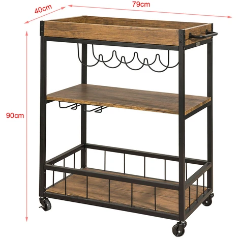SoBuy Industrial Vintage Wood Metal 3 Tiers Kitchen Serving Trolley FKW56-N+ Free Wall Coat Rack FRG54-W 2 SoBuy Industrial Vintage Wood Metal 3 Tiers Kitchen Serving Trolley FKW56-N+ Free Wall Coat Rack FRG54-W - Image 2