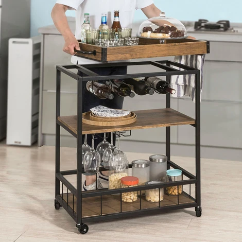 SoBuy Industrial Vintage Wood Metal 3 Tiers Kitchen Serving Trolley FKW56-N+ Free Wall Coat Rack FRG54-W 3 SoBuy Industrial Vintage Wood Metal 3 Tiers Kitchen Serving Trolley FKW56-N+ Free Wall Coat Rack FRG54-W - Image 3