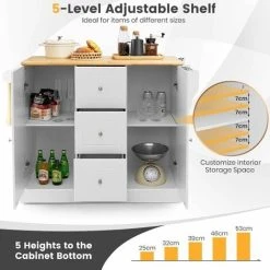 Costway Kitchen Island Storage Trolley Rolling Cart Cupboard 3 Deep Drawers 2 Doors -Vonshef shop 84708956 3