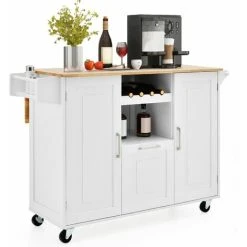 Costway Kitchen Island Storage Trolley Rolling Cart Cupboard With Drop-Leaf Countertop