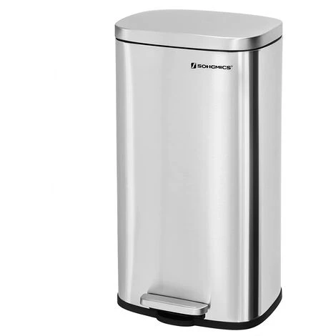Songmics Kitchen Pedal Trash Bin With Hinged Lid And Plastic Inner Bucket, 30 Litre Stainless Steel Rubbish Garbage Can, Soft Close, Odour Proof And Hygienic LTB03NL 1 Songmics Kitchen Pedal Trash Bin With Hinged Lid And Plastic Inner Bucket, 30 Litre Stainless Steel Rubbish Garbage Can, Soft Close, Odour Proof And Hygienic LTB03NL