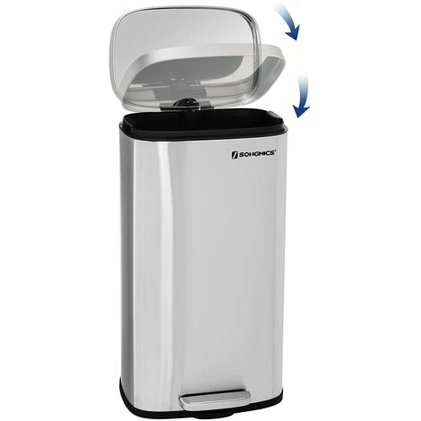 Songmics Kitchen Pedal Trash Bin With Hinged Lid And Plastic Inner Bucket, 30 Litre Stainless Steel Rubbish Garbage Can, Soft Close, Odour Proof And Hygienic LTB03NL 2 Songmics Kitchen Pedal Trash Bin With Hinged Lid And Plastic Inner Bucket, 30 Litre Stainless Steel Rubbish Garbage Can, Soft Close, Odour Proof And Hygienic LTB03NL - Image 2