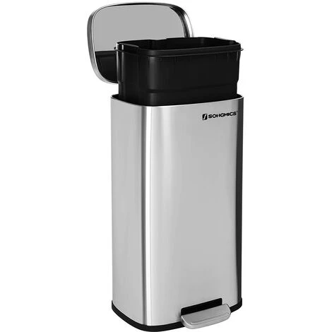 Songmics Kitchen Pedal Trash Bin With Hinged Lid And Plastic Inner Bucket, 30 Litre Stainless Steel Rubbish Garbage Can, Soft Close, Odour Proof And Hygienic LTB03NL 4 Songmics Kitchen Pedal Trash Bin With Hinged Lid And Plastic Inner Bucket, 30 Litre Stainless Steel Rubbish Garbage Can, Soft Close, Odour Proof And Hygienic LTB03NL - Image 4