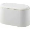 GTA Mini Counter Top Trash Can Press Canister Lid Trash Can Makeup Holder Vanity Bathroom Kitchen Car Office Desk (Clear White)