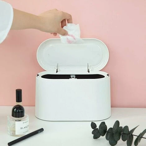 GTA Mini Counter Top Trash Can Press Canister Lid Trash Can Makeup Holder Vanity Bathroom Kitchen Car Office Desk (Clear White) 2 GTA Mini Counter Top Trash Can Press Canister Lid Trash Can Makeup Holder Vanity Bathroom Kitchen Car Office Desk (Clear White) - Image 2