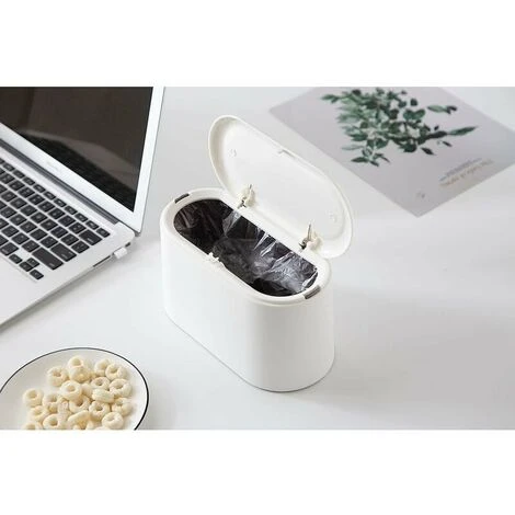 GTA Mini Counter Top Trash Can Press Canister Lid Trash Can Makeup Holder Vanity Bathroom Kitchen Car Office Desk (Clear White) 4 GTA Mini Counter Top Trash Can Press Canister Lid Trash Can Makeup Holder Vanity Bathroom Kitchen Car Office Desk (Clear White) - Image 4