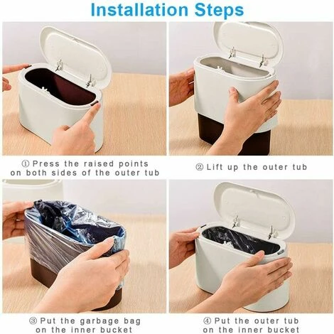 GTA Mini Counter Top Trash Can Press Canister Lid Trash Can Makeup Holder Vanity Bathroom Kitchen Car Office Desk (Clear White) 5 GTA Mini Counter Top Trash Can Press Canister Lid Trash Can Makeup Holder Vanity Bathroom Kitchen Car Office Desk (Clear White) - Image 5