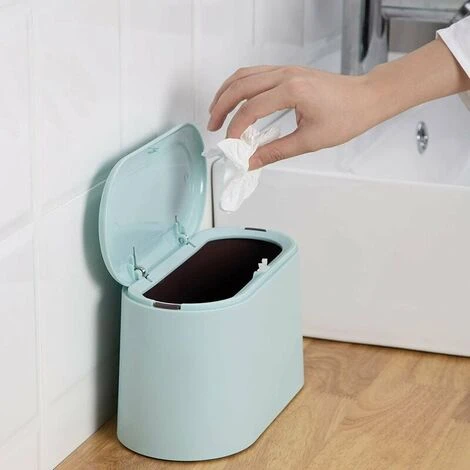 GTA Mini Countertop Trash Can Press Canister Cover Trash Can Makeup Holder Vanity Bathroom Kitchen Car Office Desk (Light Blue) 2 GTA Mini Countertop Trash Can Press Canister Cover Trash Can Makeup Holder Vanity Bathroom Kitchen Car Office Desk (Light Blue) - Image 2