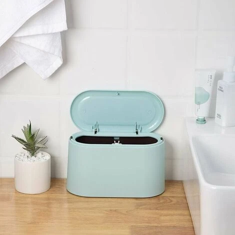 GTA Mini Countertop Trash Can Press Canister Cover Trash Can Makeup Holder Vanity Bathroom Kitchen Car Office Desk (Light Blue) 3 GTA Mini Countertop Trash Can Press Canister Cover Trash Can Makeup Holder Vanity Bathroom Kitchen Car Office Desk (Light Blue) - Image 3