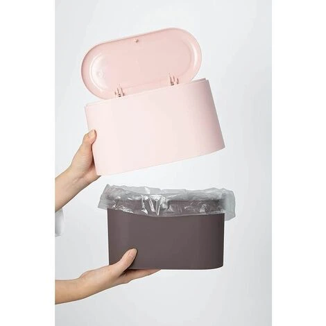 GTA Mini Counter Top Trash Can Press Cartridge Lid Trash Can Makeup Holder Vanity Bathroom Kitchen Car Office Desk (Light Pink) 3 GTA Mini Counter Top Trash Can Press Cartridge Lid Trash Can Makeup Holder Vanity Bathroom Kitchen Car Office Desk (Light Pink) - Image 3