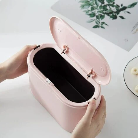 GTA Mini Counter Top Trash Can Press Cartridge Lid Trash Can Makeup Holder Vanity Bathroom Kitchen Car Office Desk (Light Pink) 4 GTA Mini Counter Top Trash Can Press Cartridge Lid Trash Can Makeup Holder Vanity Bathroom Kitchen Car Office Desk (Light Pink) - Image 4