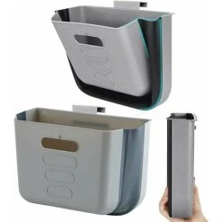 GTA Hanging Kitchen Trash Can Collapsible Plastic Trash Can Wall Mounted (Gray)