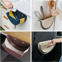 GTA Wall Mounted Collapsible Waste Bin Folded Kitchen Waste Bin Hanging Small Trash Can (Blue) -Vonshef shop 85885391 4