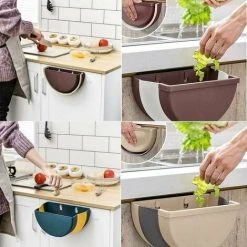 GTA Wall Mounted Collapsible Waste Bin Folded Kitchen Waste Bin Hanging Small Trash Can (Blue) -Vonshef shop 85885391 5