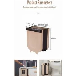 GTA Wall Mounted Collapsible Trash Can Kitchen Hanging Trash Can Portable Small Trash Can For Bathroom Kitchen Toilet Closet Door Car Trash Can 9L(Brown) 13Thirteen 8 GTA Wall Mounted Collapsible Trash Can Kitchen Hanging Trash Can Portable Small Trash Can For Bathroom Kitchen Toilet Closet Door Car Trash Can 9L(Brown) 13Thirteen -Vonshef shop 86188414 4