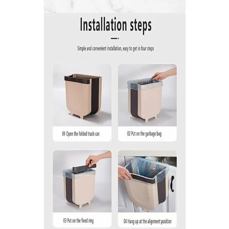 GTA Wall Mounted Collapsible Trash Can Kitchen Hanging Trash Can Portable Small Trash Can For Bathroom Kitchen Toilet Closet Door Car Trash Can 9L(Brown) 13Thirteen 5 GTA Wall Mounted Collapsible Trash Can Kitchen Hanging Trash Can Portable Small Trash Can For Bathroom Kitchen Toilet Closet Door Car Trash Can 9L(Brown) 13Thirteen - Image 5