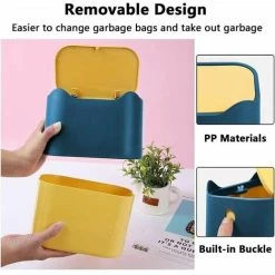 GTA Small Table Trash Can, Mini Plastic Style Kitchen Desktop Trash Bin With Push Button Lid, Push Top Trash Can Kitchen Trash Can Rubbish Waste Dustbin Desk Bin 2L (Blue) -Vonshef shop 86204449 4