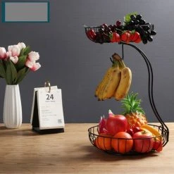 Livingandhome 2 Tier Fruit Basket Fruit Bowl With Banana Hanger