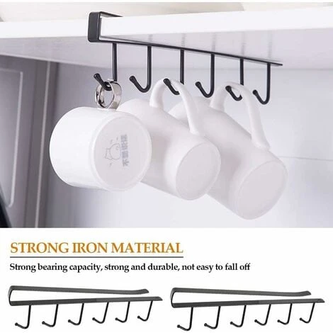 TUMALAGIA Cup Holder Insert 2 Pcs Closet Storage Hooks 6 Cup Holders Under Shelf No Drilling Hooks For Kitchen Wardrobe Storage Rack 3 TUMALAGIA Cup Holder Insert 2 Pcs Closet Storage Hooks 6 Cup Holders Under Shelf No Drilling Hooks For Kitchen Wardrobe Storage Rack - Image 3