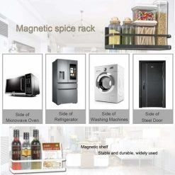 TUMALAGIA Magnetic Fridge Shelf, Magnetic Fridge Spice Rack, Magnetic Fridge Spice Basket For Kitchen Organizer (Black) -Vonshef shop 86605688 4