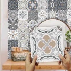 TUMALAGIA 24 Pieces Self-Adhesive Wall Tile Stickers Moroccan Waterproof Stickers DIY Kitchen Bathroom Decoration (24 Pieces, 10×10cm)