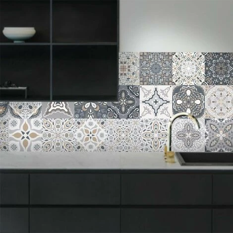 TUMALAGIA 24 Pieces Self-Adhesive Wall Tile Stickers Moroccan Waterproof Stickers DIY Kitchen Bathroom Decoration (24 Pieces, 10×10cm) 2 TUMALAGIA 24 Pieces Self-Adhesive Wall Tile Stickers Moroccan Waterproof Stickers DIY Kitchen Bathroom Decoration (24 Pieces, 10×10cm) - Image 2