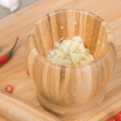 TUMALAGIA Natural Bamboo Mortar And Pestle, Manual Garlic Press, Ginger Crusher, Spice Grinder Set, Garlic Crusher, Spice Crusher, Chopper 2 TUMALAGIA Natural Bamboo Mortar And Pestle, Manual Garlic Press, Ginger Crusher, Spice Grinder Set, Garlic Crusher, Spice Crusher, Chopper - Image 2