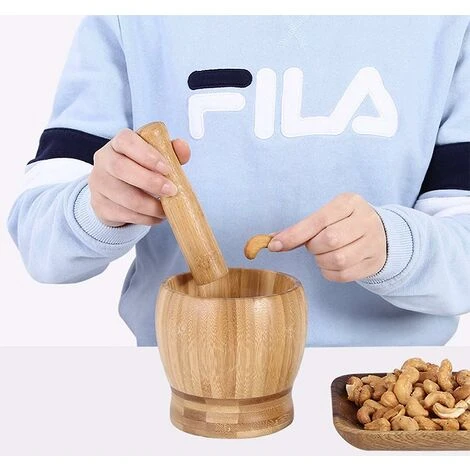 TUMALAGIA Natural Bamboo Mortar And Pestle, Manual Garlic Press, Ginger Crusher, Spice Grinder Set, Garlic Crusher, Spice Crusher, Chopper 3 TUMALAGIA Natural Bamboo Mortar And Pestle, Manual Garlic Press, Ginger Crusher, Spice Grinder Set, Garlic Crusher, Spice Crusher, Chopper - Image 3